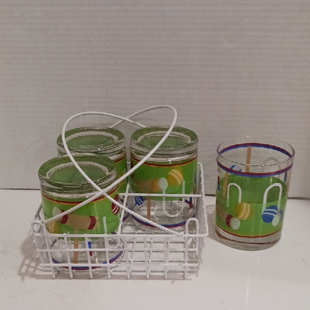 Colorful Glass Tumblers with Wire Holder